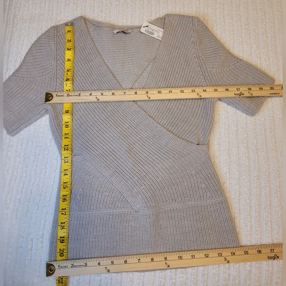 NWT Tome ByGeorge Merino Wool Short Sleeve Wrap Cutout Gray Womens Sweater Sz M